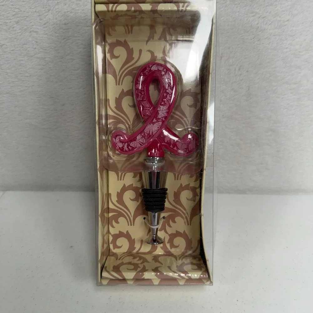 Cypress Home Pink Breast Cancer Awareness Ribbon Butterfly Bobble Wine Stopper